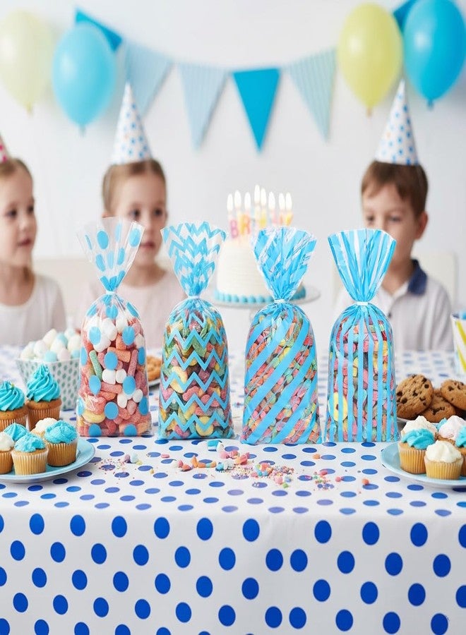 Capesaro 50 Pieces 10.6 x 5.1 In Blue Cellophane Treat Bags Candy Gift Bag with Twist Ties Stripes Polka Dot Printed Pattern Goodie Bag for Birthday Weddings Party Favors - Image 5